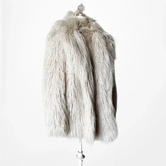 Vintage Y2K Off White Beige Faux Fur Oversized Teddy Style Coat Jacket Size M - Picture 5 of 7